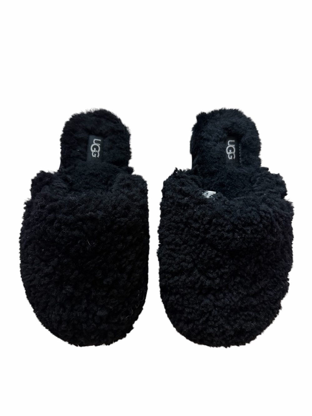 UGG Big Kids Plush Black Slip-On Slippers